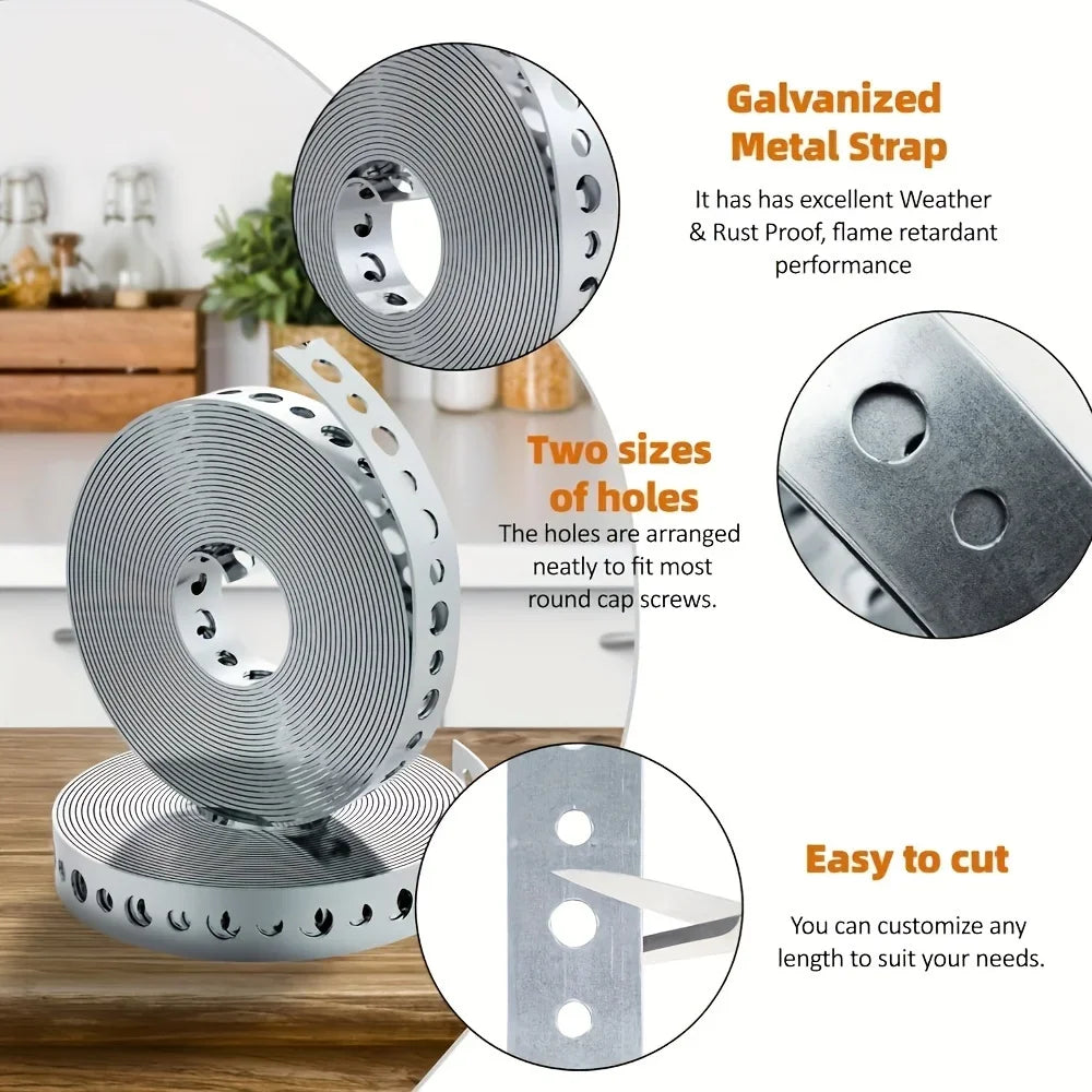 1 roll of galvanized steel tape, pre-punched multi-slot metal tape for pipe support and sheet metal work