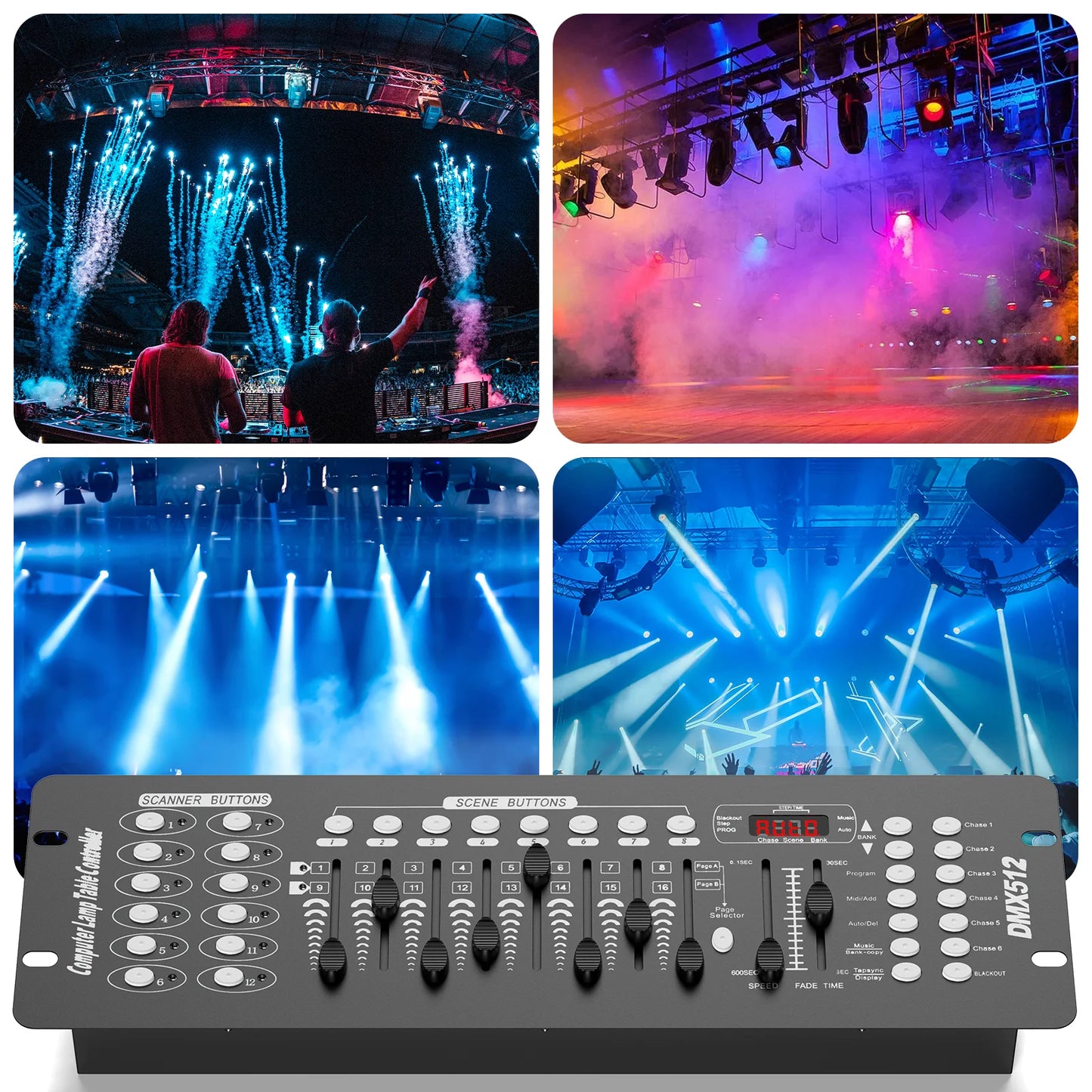 LeLeght AC 100-240V Black Grand Console DMX and MIDI Operator 192 Channel Light Controller for Live Concerts KTV DJs Clubs