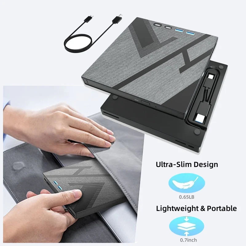 External CD DVD Drive with 4 USB Ports and TF/SD Card Slots Portable CD/DVD Disk Drive Player Burner Reader Writer for Laptop PC