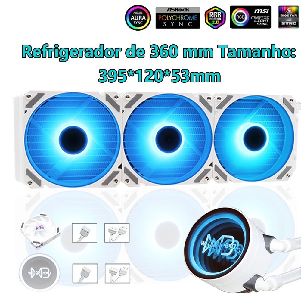 CPU Water AIO Cooler Radiador De Resfriamento Líquido 360mm 240mm Ventilador Para115x 1200 1700 2011 X79 X99 AM4 AM5 Ventilador