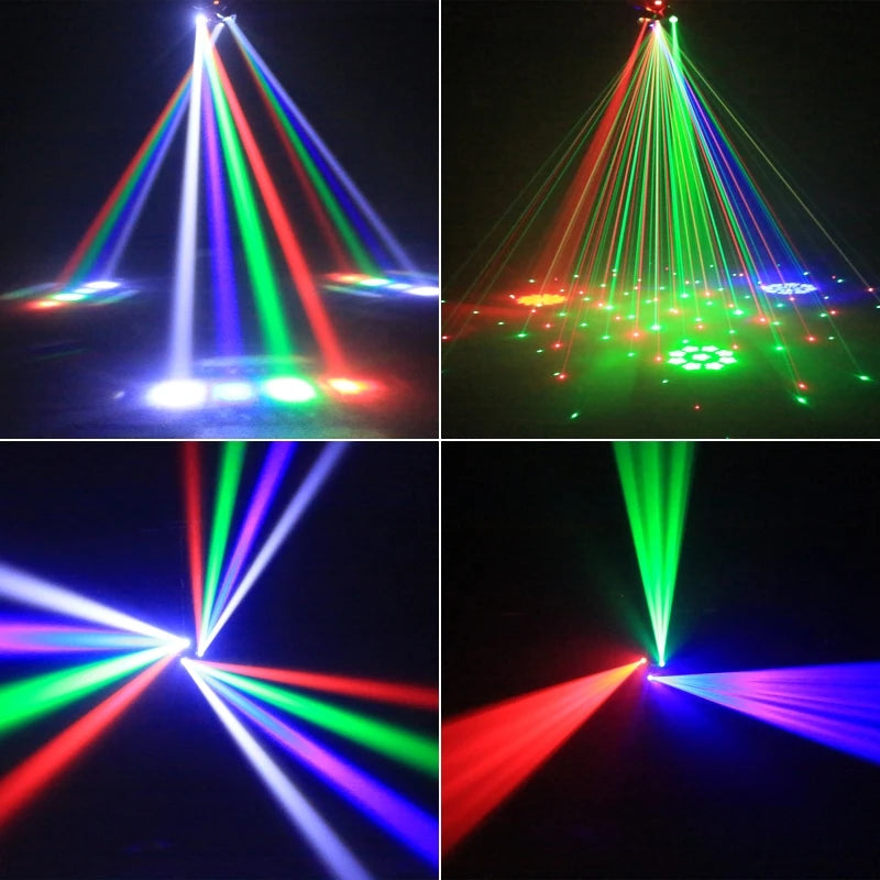 80W RGB LED Beam Moving Head Light Mini Six Arm Stage Rotating Effect Lights Remote Controller DJ Disco Party Lamp