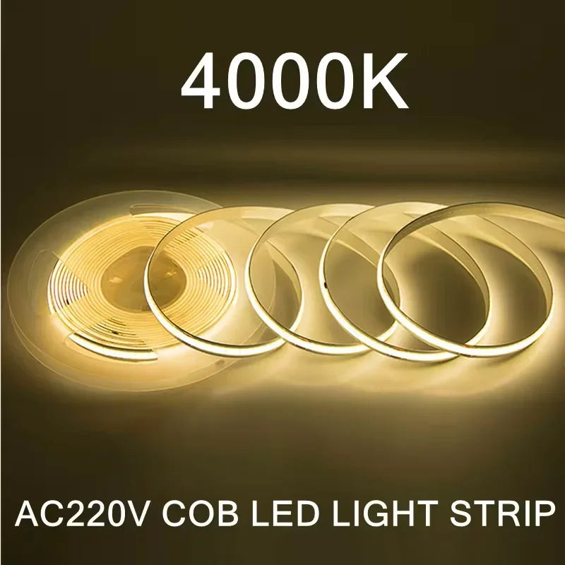 1-5m COB LED Strip 220V Flexible Tape Lights Light Smart IC No Need Driver High Bright 240 LEDs Linear Lighting RA95 Warm White