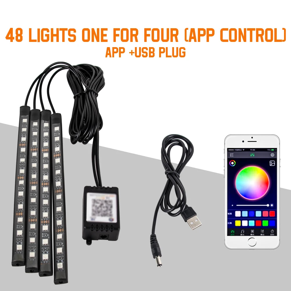 Automotive Ambient Light Foot Interior Modification LED Ambient Light Car USB/Cig Music Atmosphere Decorative Strip Lamp