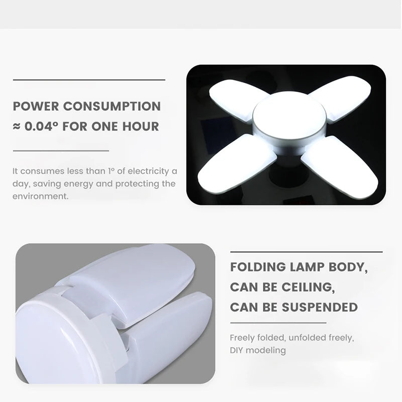E27 Fan Shape Foldable 40LEDs Bulb AC220V/110V Deformation for Home Ceiling Lights Warehouse and Garage White Light 6500K Bulb