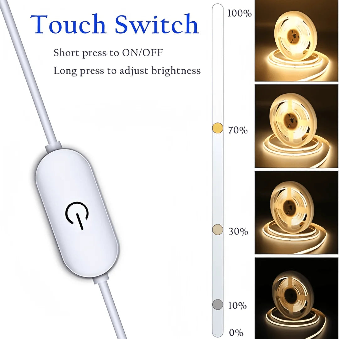 COB Lights LED Strip Touch Dimmer Flexible Diode Tape 5V USB Linear Indoor Lighting Lamp Room DIY TV Mirror Backlight Wall Decor