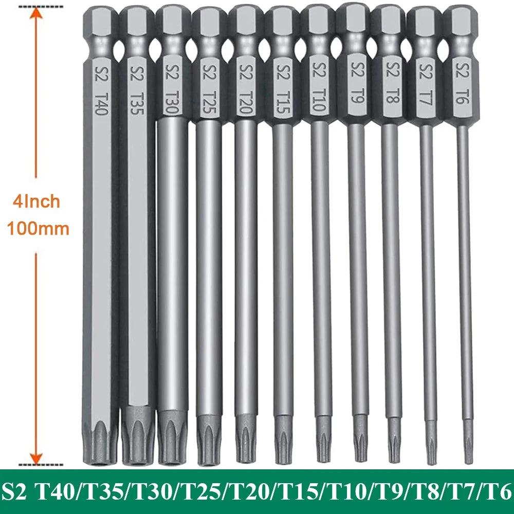 11 PCS  Torx Security Bit Set S2 Steel Magnetic Security Screwdriver Set 50/100mm Star Screwdriver Set for Shark Vacuum T6-T40