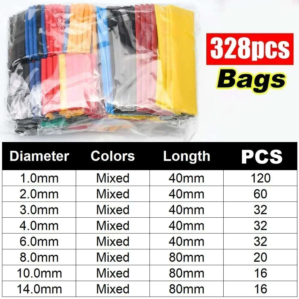 127/165/328/560/650/800pcs Heat Shrink Tubing kit 2:1 Shrinkable Wire Shrinking Wrap Wire Connect Cover Cable Repair Protection