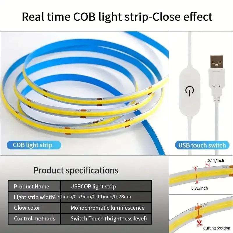 LED Light Strip USB Touch Sensor Dimmer Backlight 5V COB Diode Tape Ribbon For Home Decor DIY High Density Linear Lightings Lamp