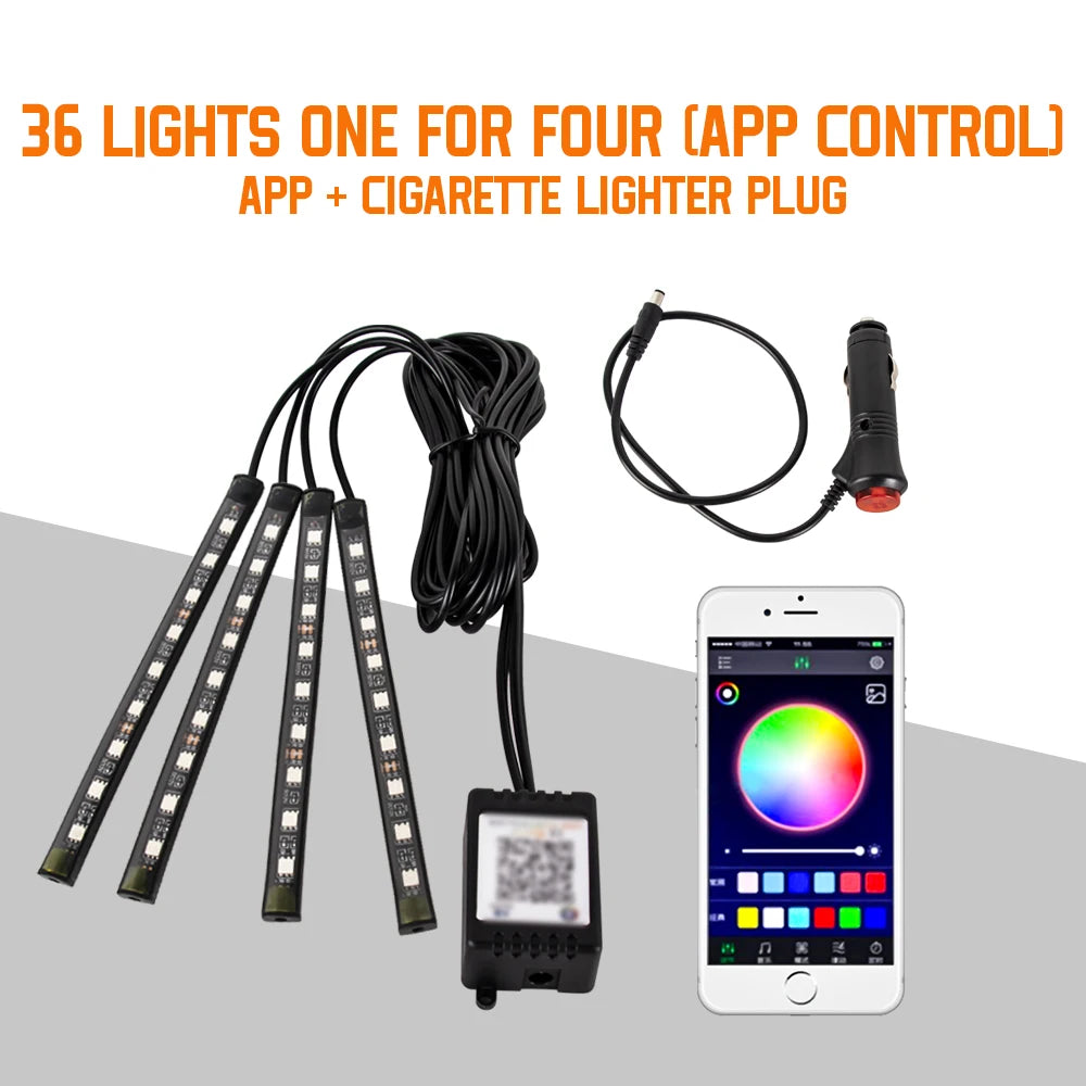 Automotive Ambient Light Foot Interior Modification LED Ambient Light Car USB/Cig Music Atmosphere Decorative Strip Lamp