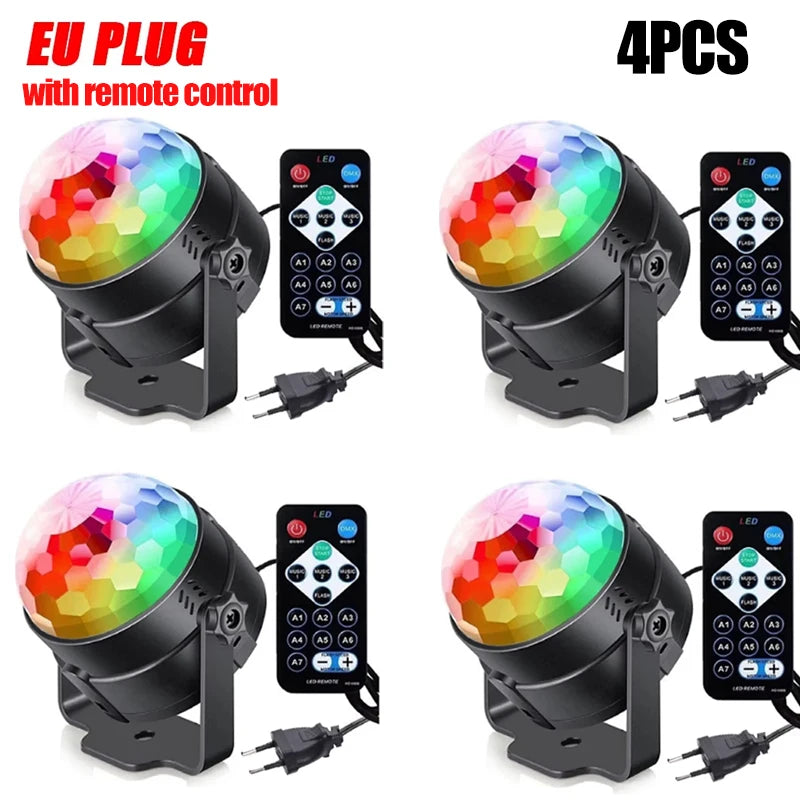 RGB LED Stage Disco Light Rotating DJ Ball Strobe Remote Sound Control Magic Dance Car Christmas Gift Party Club Laser Show Lamp