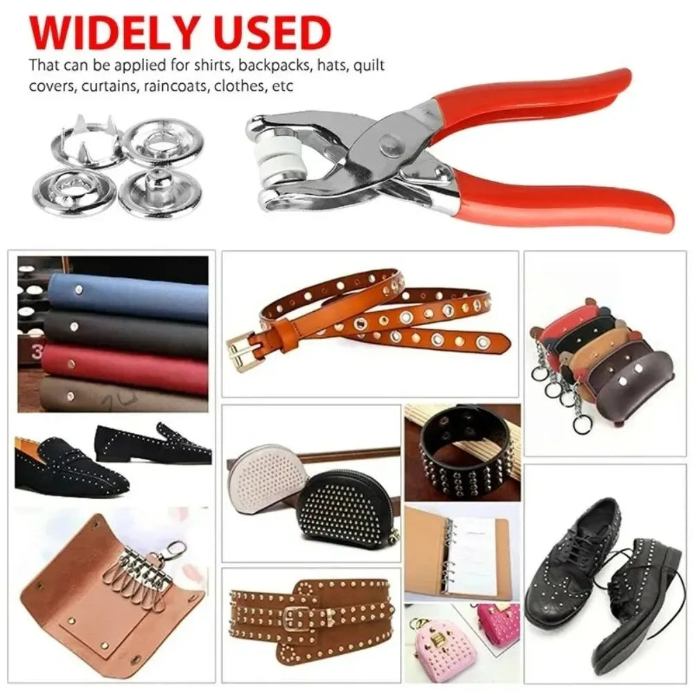 400pcs Prong Rings 9.5mm Buckle Buttons Metal Colour Pliers Snap Button Claw DIY Set Hand Pressure Plier Rivet Buckle Sew Tool