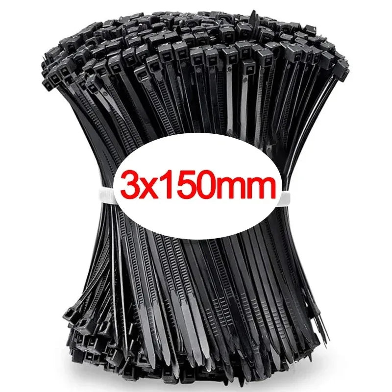 100 PCS Self-locking Plastic Nylon Tie Black Fastening Strap Cable-Tie-Set Cable Zip Tie Fastening Ring Zip Wraps Strap Tie