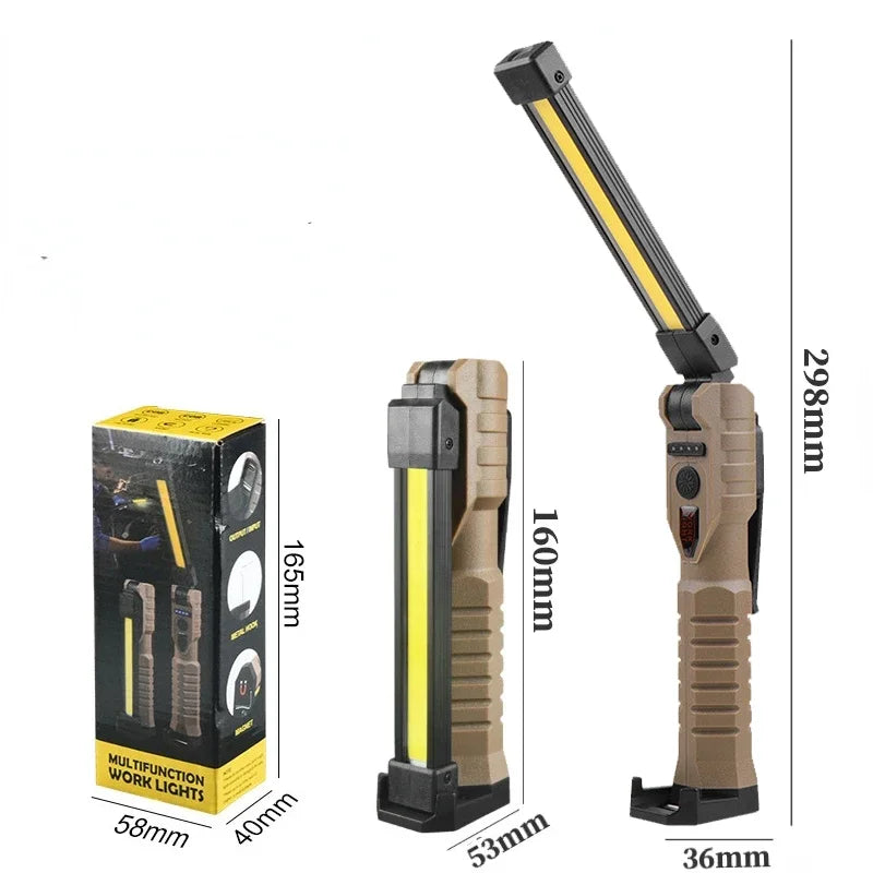 Folding COB XPE LED Work Light USB Rechargeable Portable Flashlight Magnetic Base Hook Car Repair Emergency Inspection Red SOS