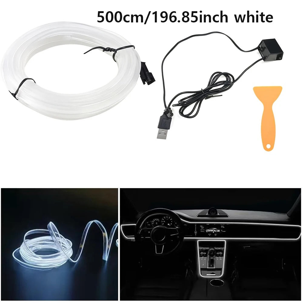 5M Car Interior LED Strip Light EL Wire Neon Ambient Lighting USB Flexible Decoration DIY Auto Party Atmosphere Lamp Diode