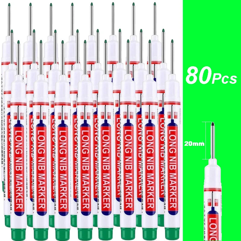 4-100Pcs 2cm Waterproof Long Head Markers Deep Hole Marker Pen for Metal Carpenter Red/Black/Blue/Green /White Woodworking Tools