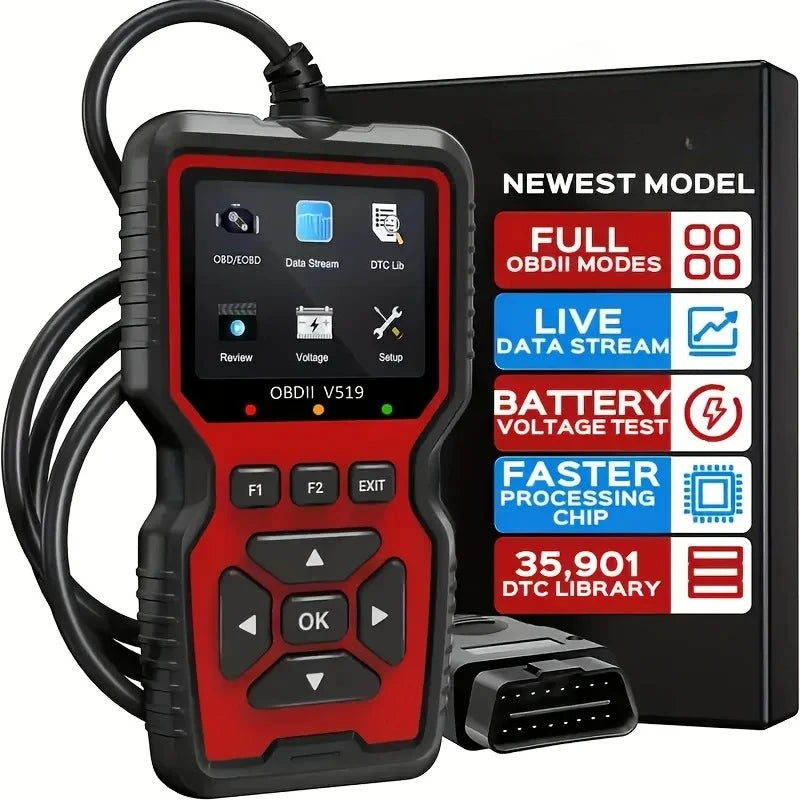 V519 OBD2 Scanner - Handheld Vehicle Inspection and Fault Diagnostic Tester with Live Data, Battery Test