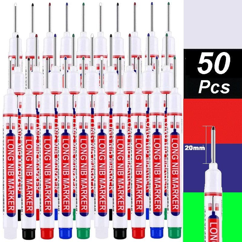 4-100Pcs 2cm Waterproof Long Head Markers Deep Hole Marker Pen for Metal Carpenter Red/Black/Blue/Green /White Woodworking Tools