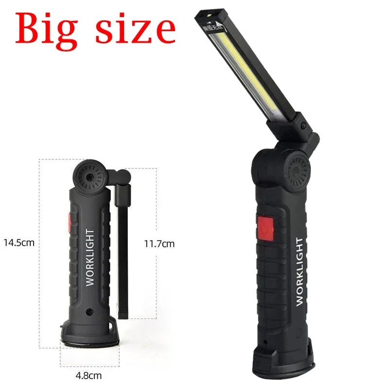 Folding COB XPE LED Work Light USB Rechargeable Portable Flashlight Magnetic Base Hook Car Repair Emergency Inspection Red SOS