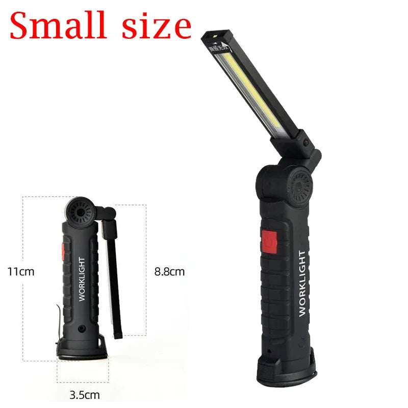 Folding COB XPE LED Work Light USB Rechargeable Portable Flashlight Magnetic Base Hook Car Repair Emergency Inspection Red SOS