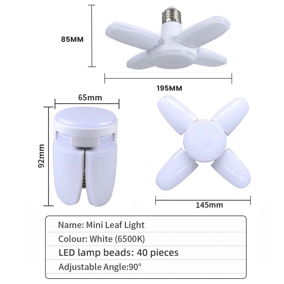 E27 Fan Shape Foldable 40LEDs Bulb AC220V/110V Deformation for Home Ceiling Lights Warehouse and Garage White Light 6500K Bulb