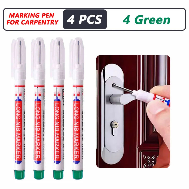 4-100Pcs 2cm Waterproof Long Head Markers Deep Hole Marker Pen for Metal Carpenter Red/Black/Blue/Green /White Woodworking Tools