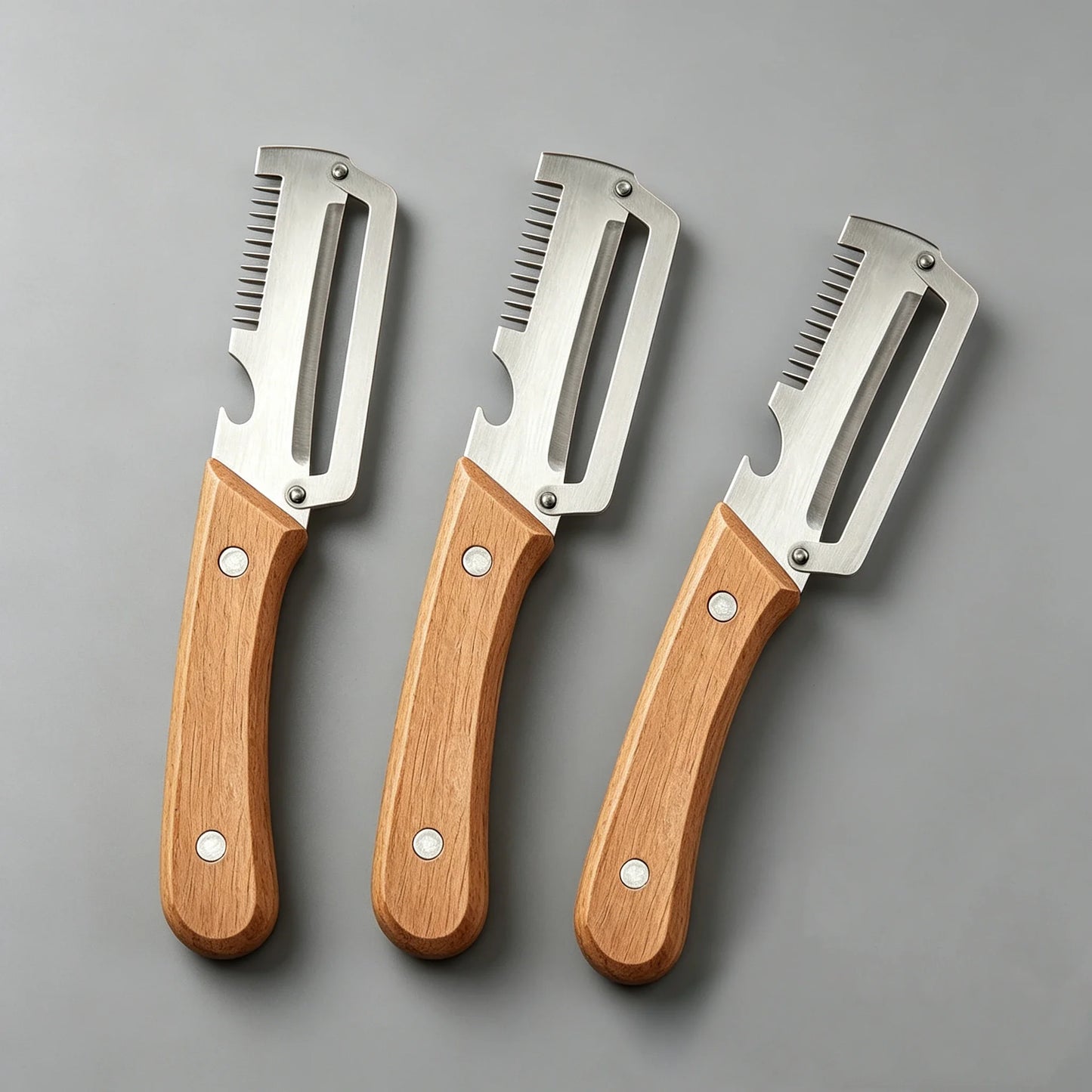 Stainless steel peeler with wooden handle for peeling and slicing fruits and vegetables | Durable and smooth operation