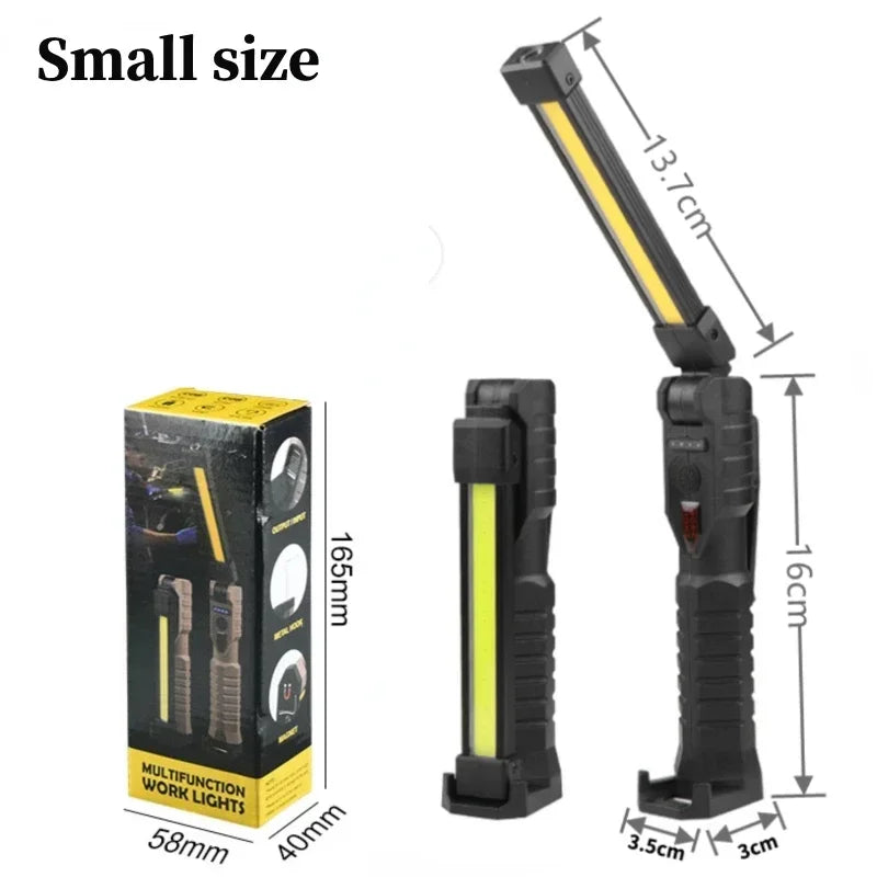 Folding COB XPE LED Work Light USB Rechargeable Portable Flashlight Magnetic Base Hook Car Repair Emergency Inspection Red SOS