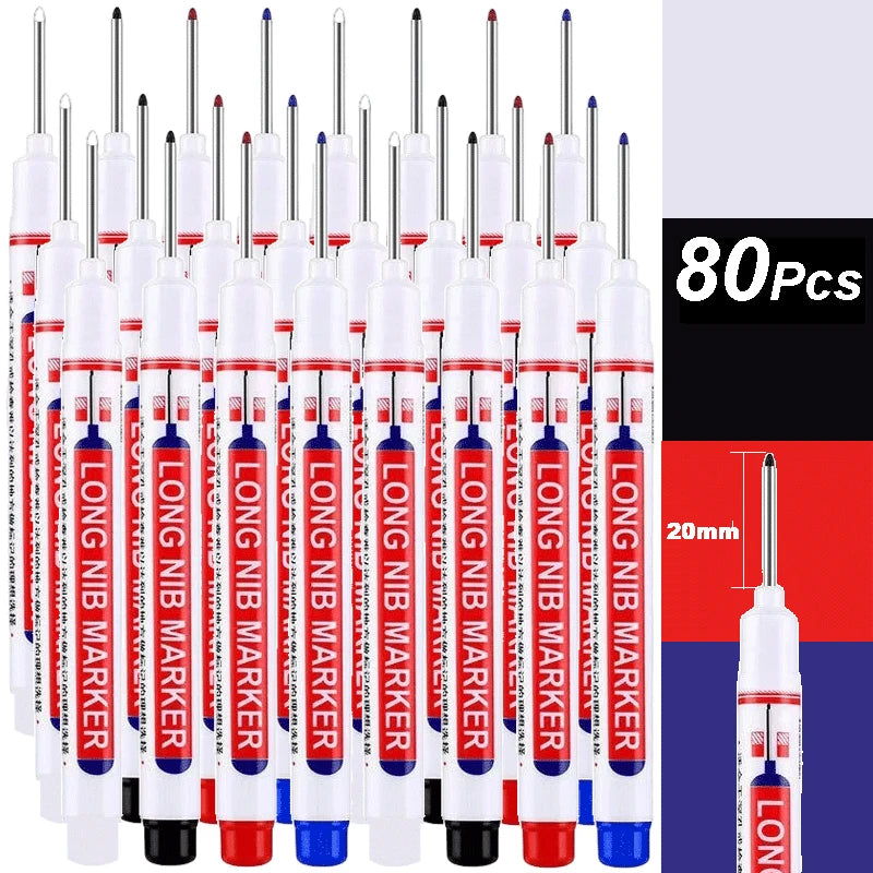 4-100Pcs 2cm Waterproof Long Head Markers Deep Hole Marker Pen for Metal Carpenter Red/Black/Blue/Green /White Woodworking Tools