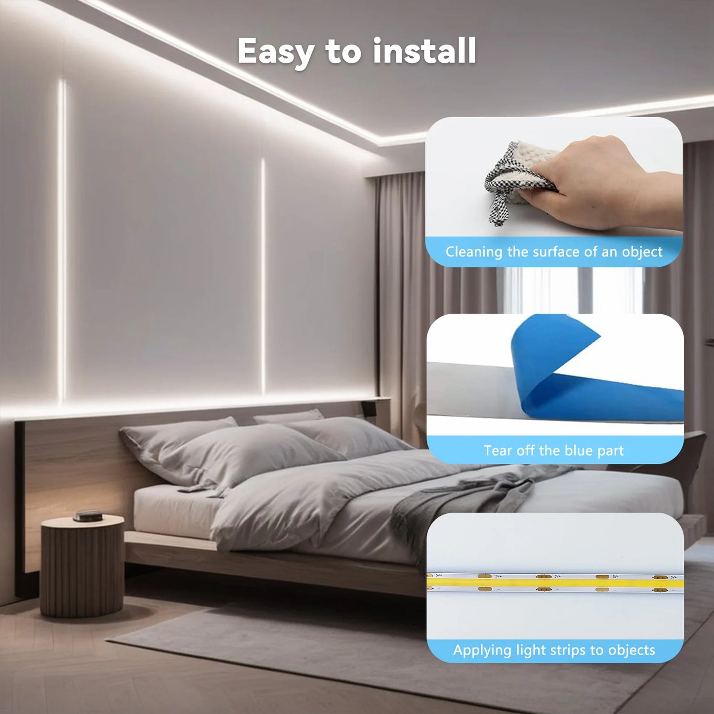 COB Lights LED Strip Touch Dimmer Flexible Diode Tape 5V USB Linear Indoor Lighting Lamp Room DIY TV Mirror Backlight Wall Decor