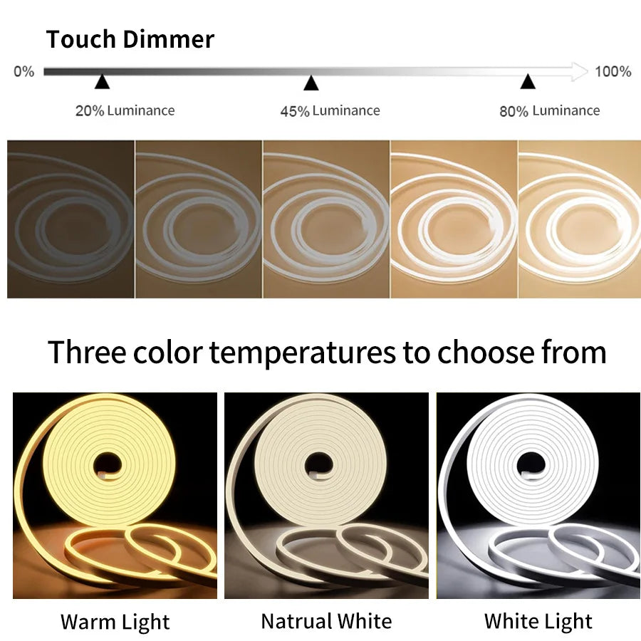 USB 5V Neon LED Strip Light Waterproof Flexible Tape with Hand Sweep Sensor Dimmer Switch for Home Room Decoration Lighting