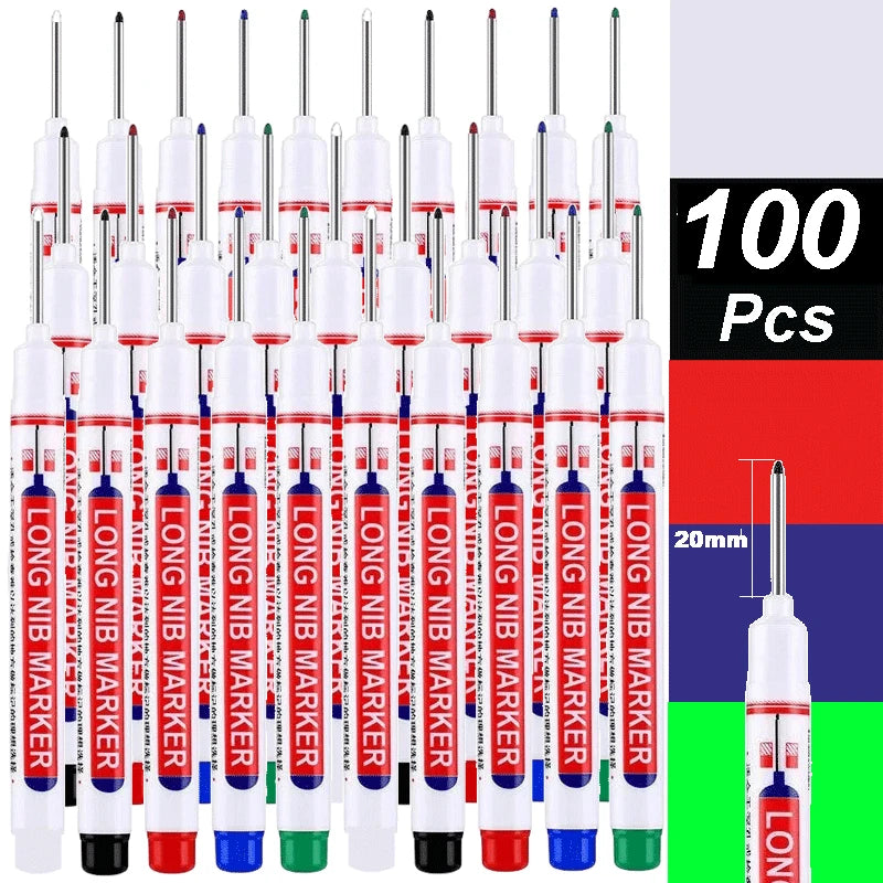 4-100Pcs 2cm Waterproof Long Head Markers Deep Hole Marker Pen for Metal Carpenter Red/Black/Blue/Green /White Woodworking Tools