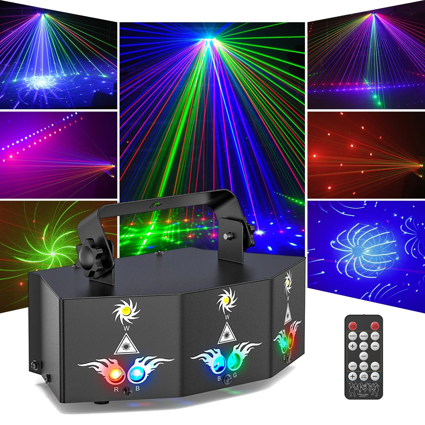 Leleght 9 Eyes Projector RGB Laser Party Light Remote Control Stage Effect Lighting 7CH DMX512 Nightclub Lights for Disco Show