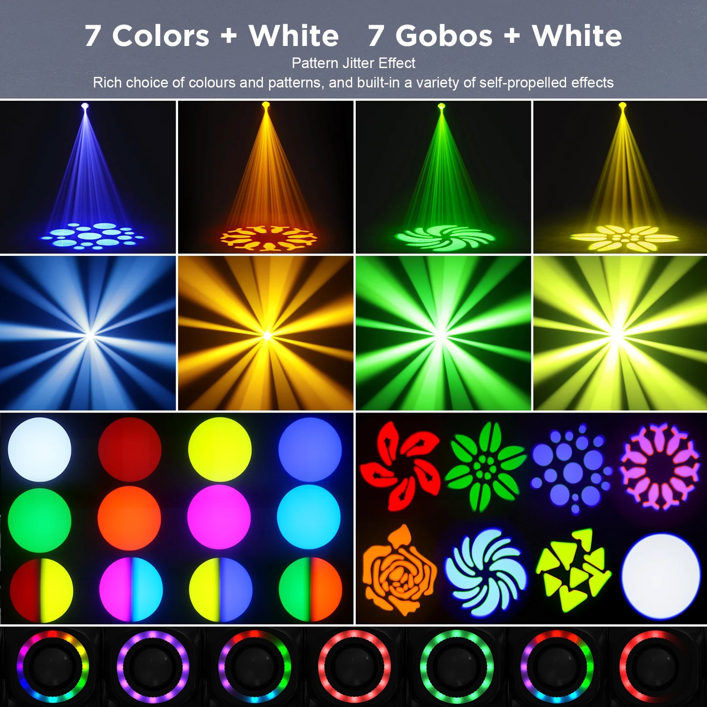 LeLeght 150W LED Beam Pattern Moving Head Stage Effect Lighting 8 patterns DMX512 Master-Slavefor DJ Show Concert Party KTV