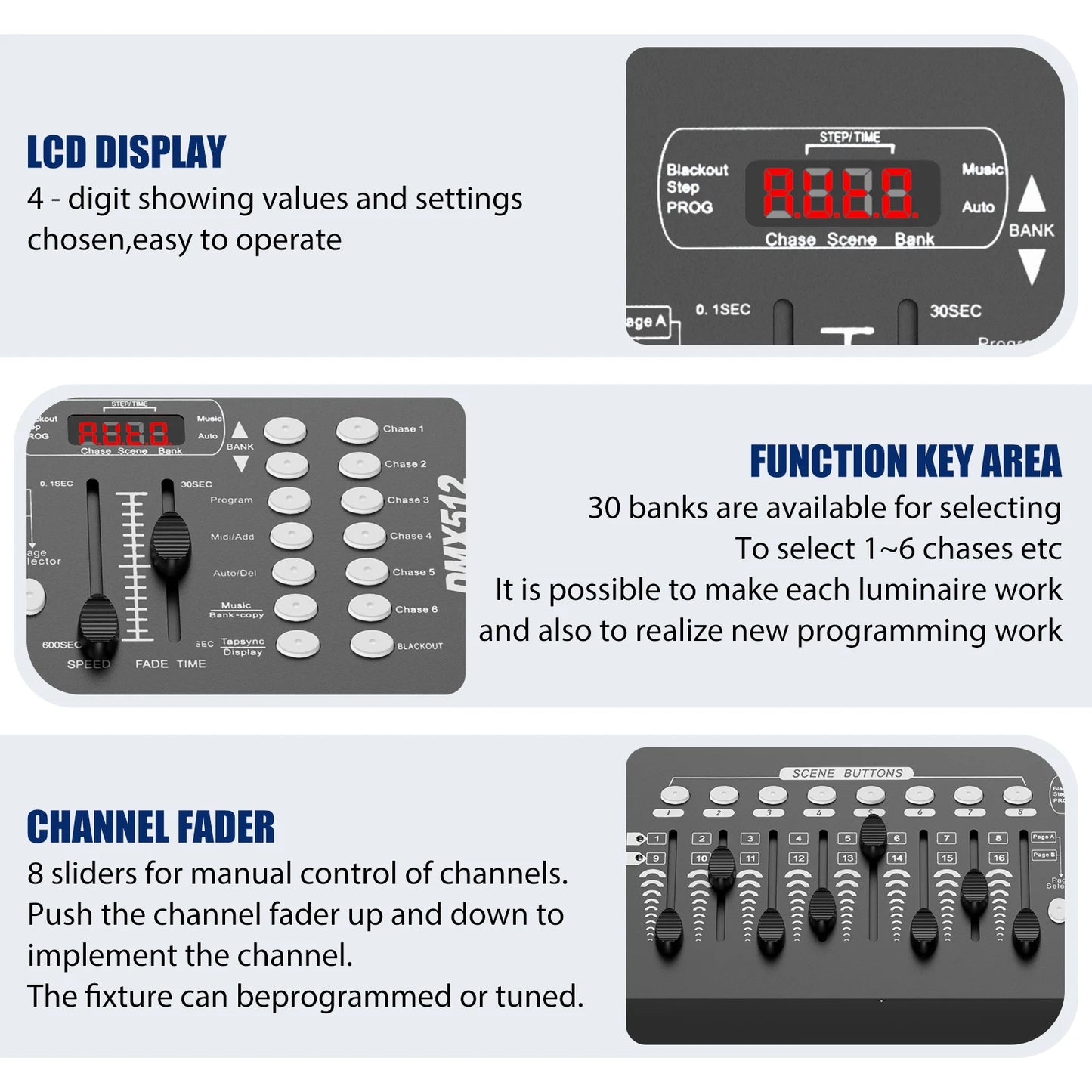 LeLeght AC 100-240V Black Grand Console DMX and MIDI Operator 192 Channel Light Controller for Live Concerts KTV DJs Clubs