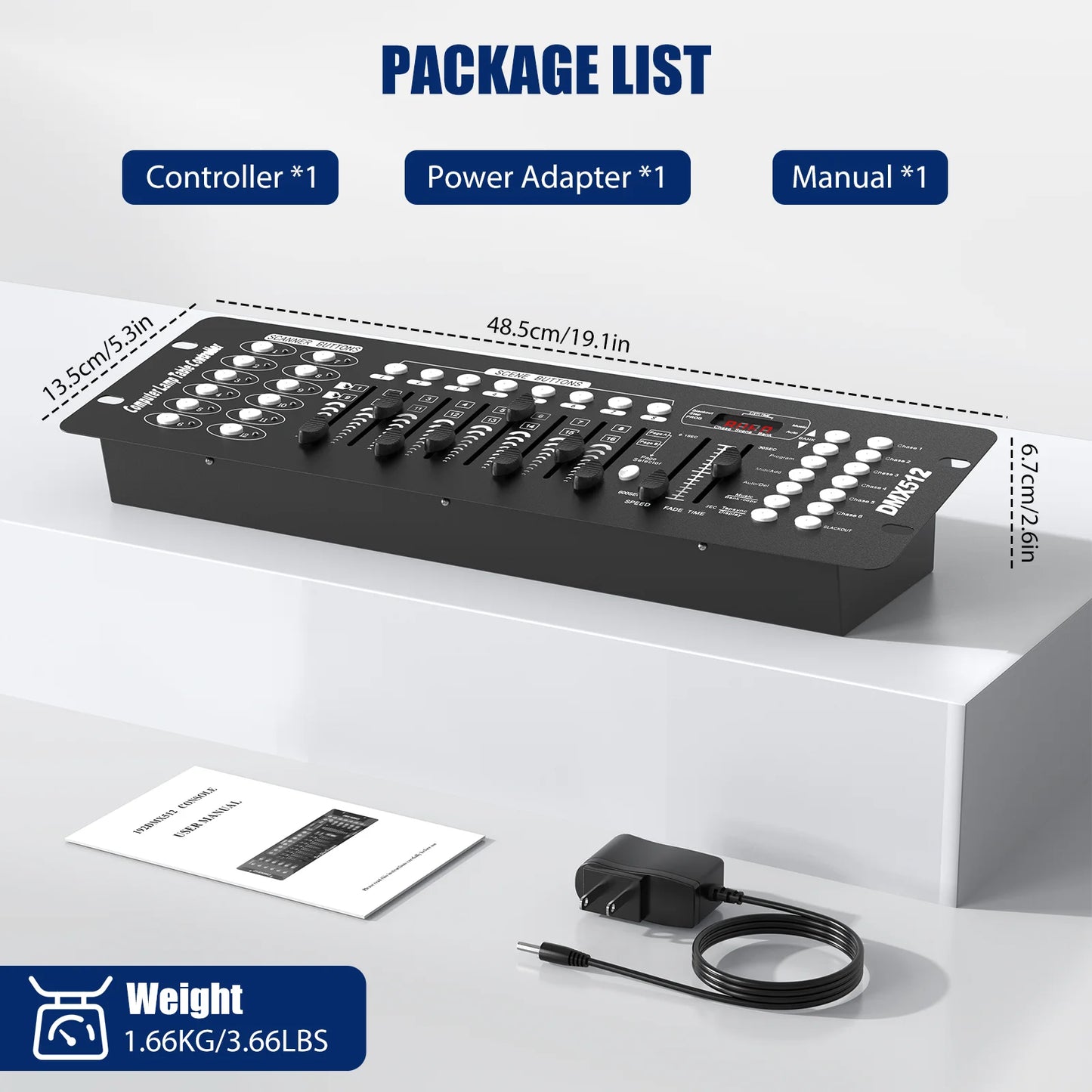 LeLeght AC 100-240V Black Grand Console DMX and MIDI Operator 192 Channel Light Controller for Live Concerts KTV DJs Clubs