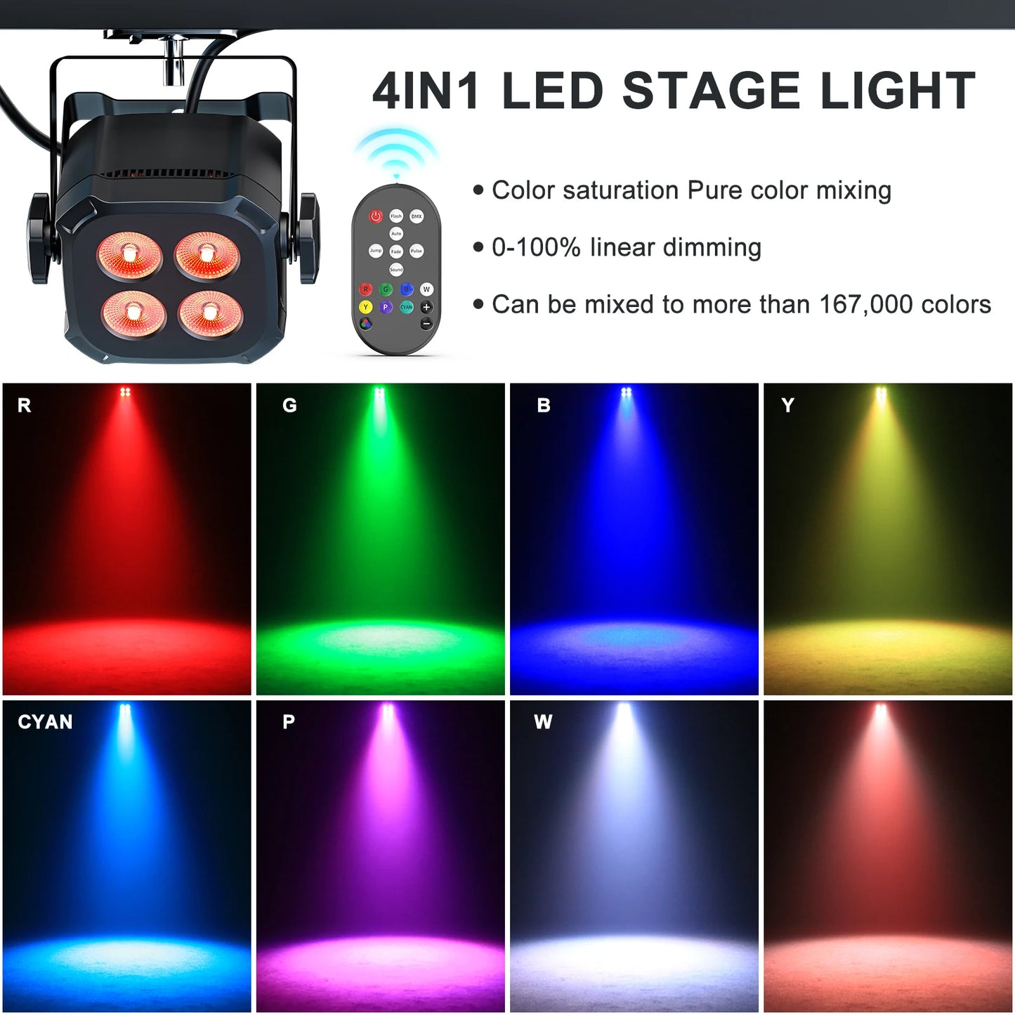 LeLeght 2Pcs 4x20W RGBW 4 IN 1 LED Par Lights DMX512 Remote Control Stage Light Sound Activated Effect Light for DJ Party Disco