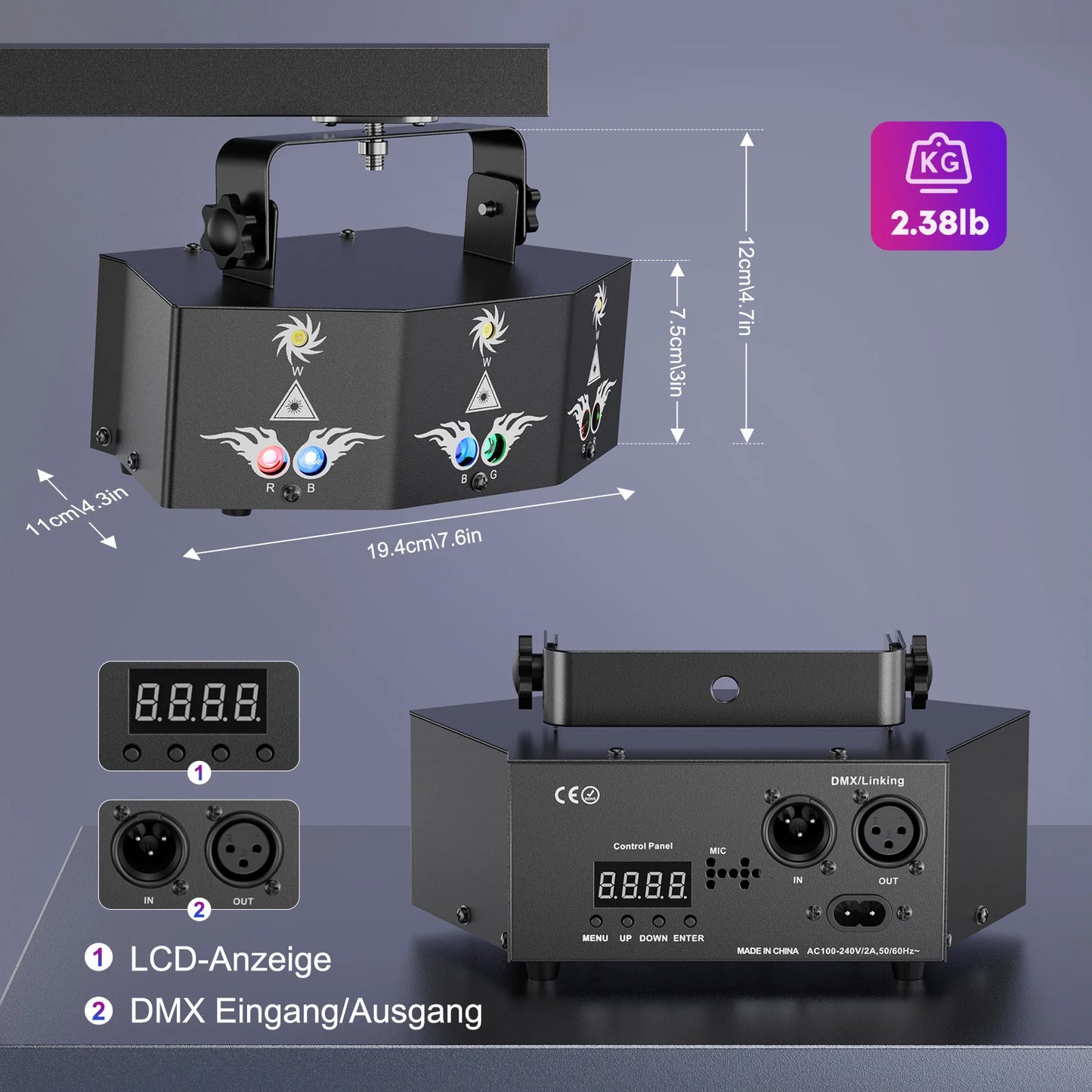 Leleght 9 Eyes Projector RGB Laser Party Light Remote Control Stage Effect Lighting 7CH DMX512 Nightclub Lights for Disco Show