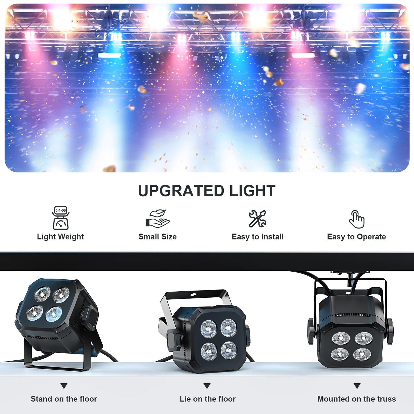 LeLeght 2Pcs 4x20W RGBW 4 IN 1 LED Par Lights DMX512 Remote Control Stage Light Sound Activated Effect Light for DJ Party Disco