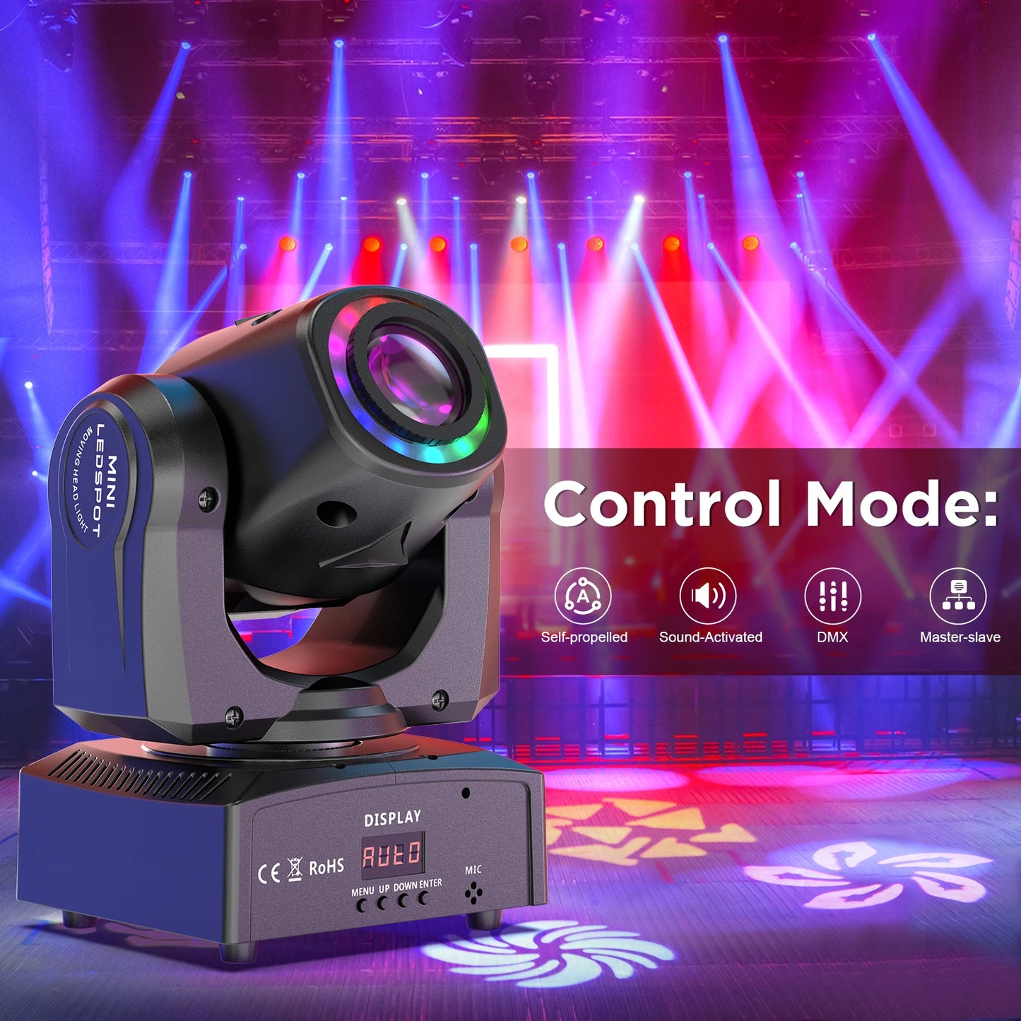 LeLeght 150W LED Beam Pattern Moving Head Stage Effect Lighting 8 patterns DMX512 Master-Slavefor DJ Show Concert Party KTV