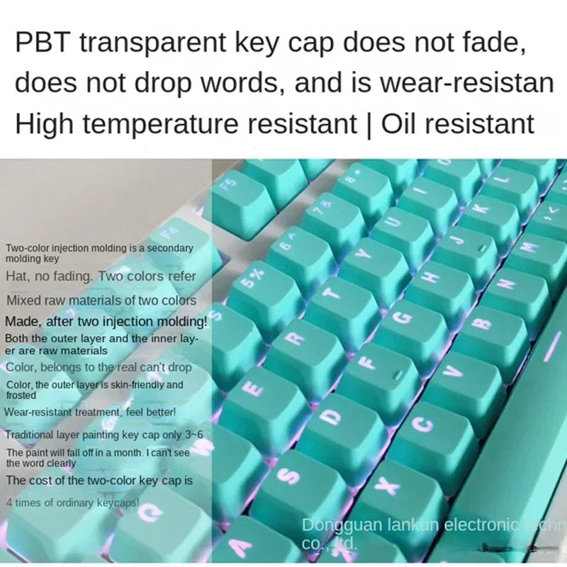 Super 104 Keys DIY PBT Mechanical Keyboard Keycap Translucent Keycaps Two-color Injection Molding OEM For 61/87/104 key Keyboard