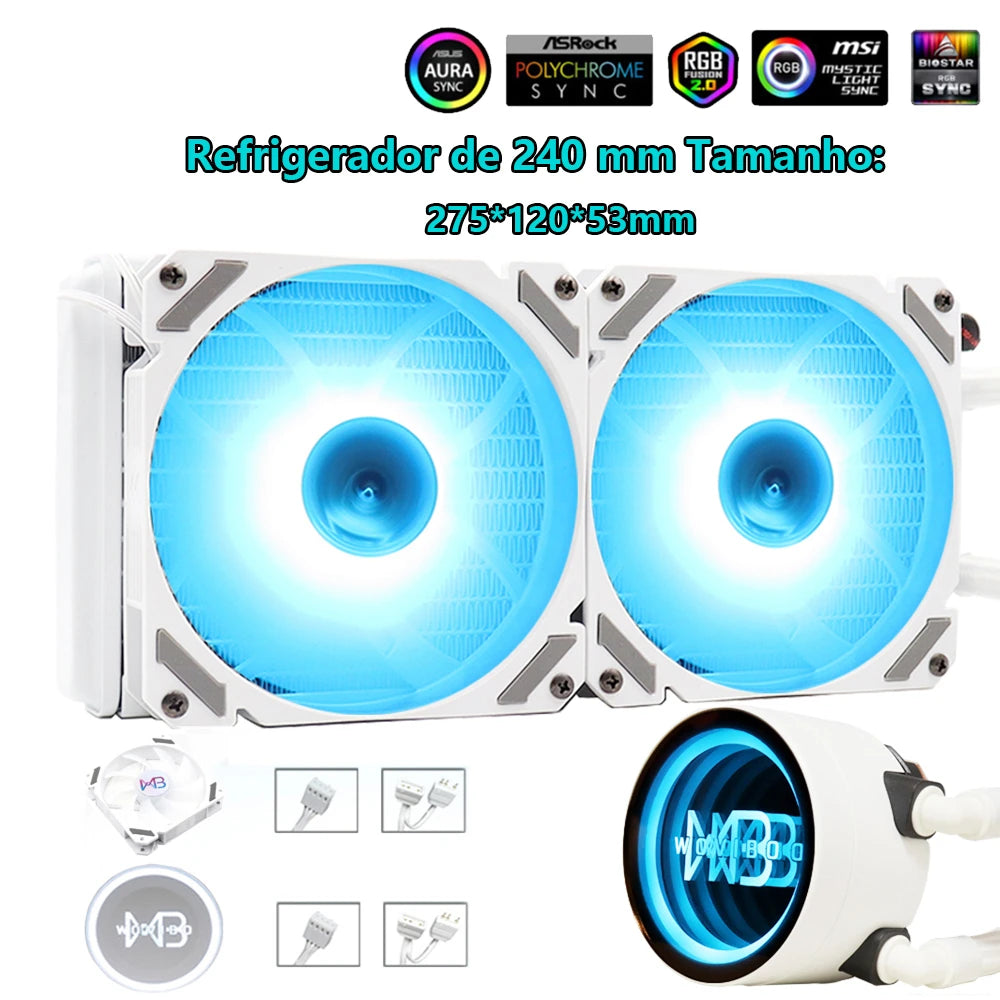 CPU Water AIO Cooler Radiador De Resfriamento Líquido 360mm 240mm Ventilador Para115x 1200 1700 2011 X79 X99 AM4 AM5 Ventilador