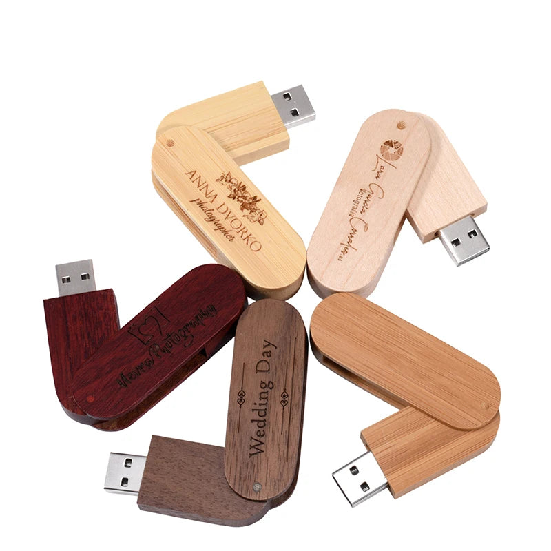 Free Custom Logo Wooden USB 2.0 Flash Drive Portable Photography Gift Pen Drive Real Capacity With Key Chain Memory Stick 64GB