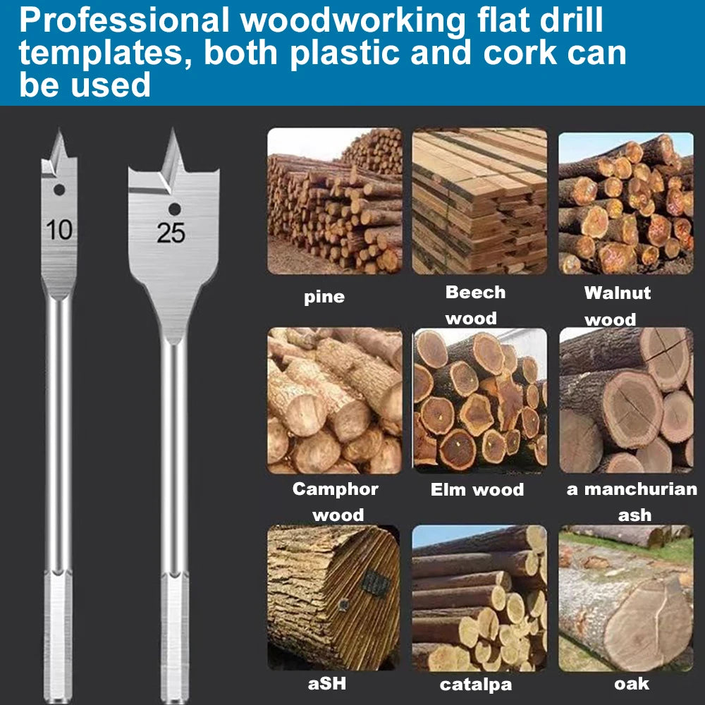 1Set 10-20MM shovel shaped drill bits, woodworking three-point positioning flat drill bits, and quick woodworking drill tool kit