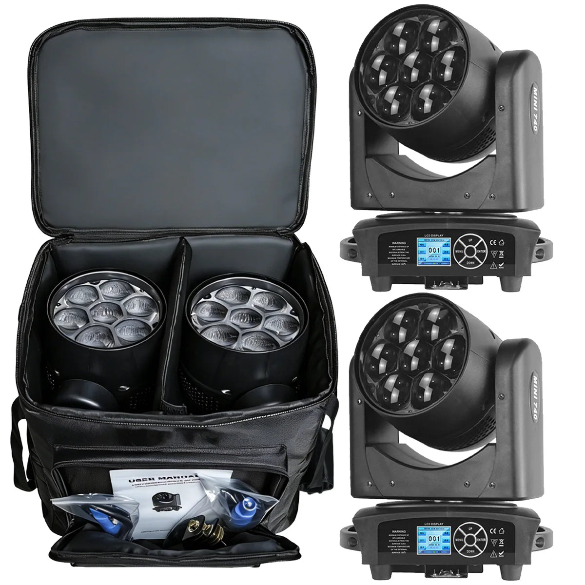 Reiz 2Pcs With Bag 7x40W 4 in1 RGBW LED Beam + Wash Zoom testa mobile DMX per NightClub Dj Disco Party Bar Stage Lighting