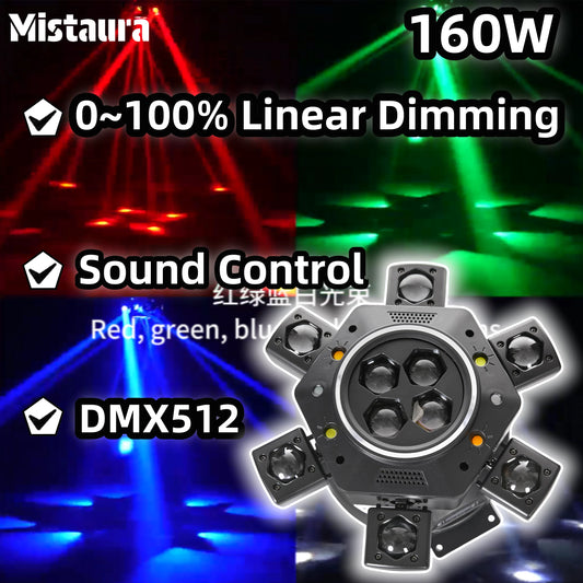 160W 6 Arms Moving Head Light CREE 4IN1 RGBW LED Multiple Beam DMX512 Professional Stage Effect for Party Disco KTV Wedding