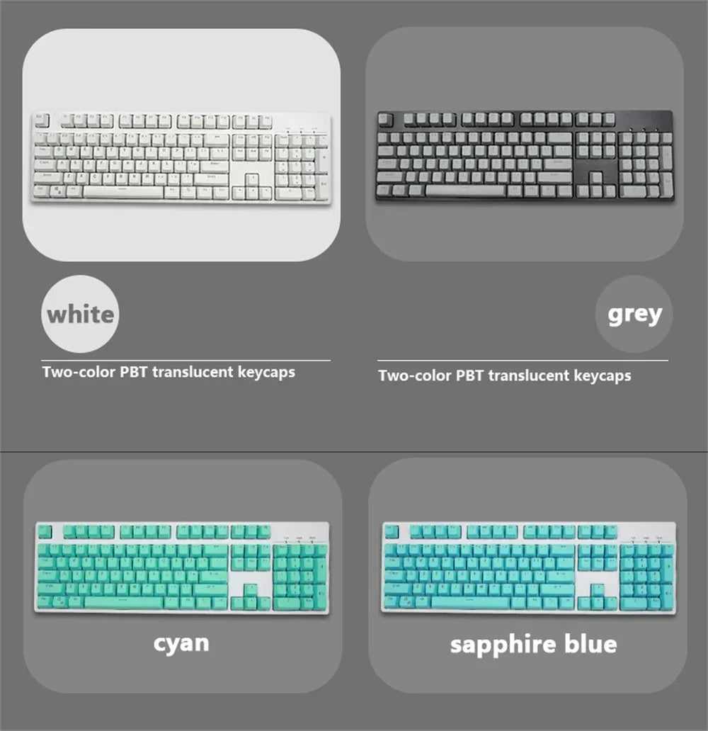 Super 104 Keys DIY PBT Mechanical Keyboard Keycap Translucent Keycaps Two-color Injection Molding OEM For 61/87/104 key Keyboard