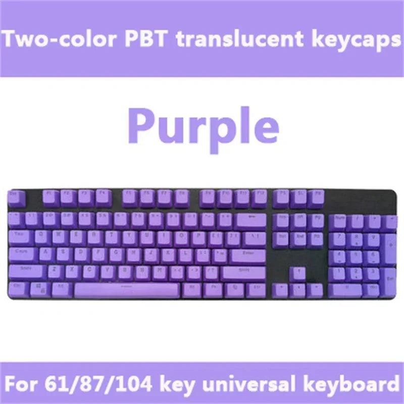 Super 104 Keys DIY PBT Mechanical Keyboard Keycap Translucent Keycaps Two-color Injection Molding OEM For 61/87/104 key Keyboard