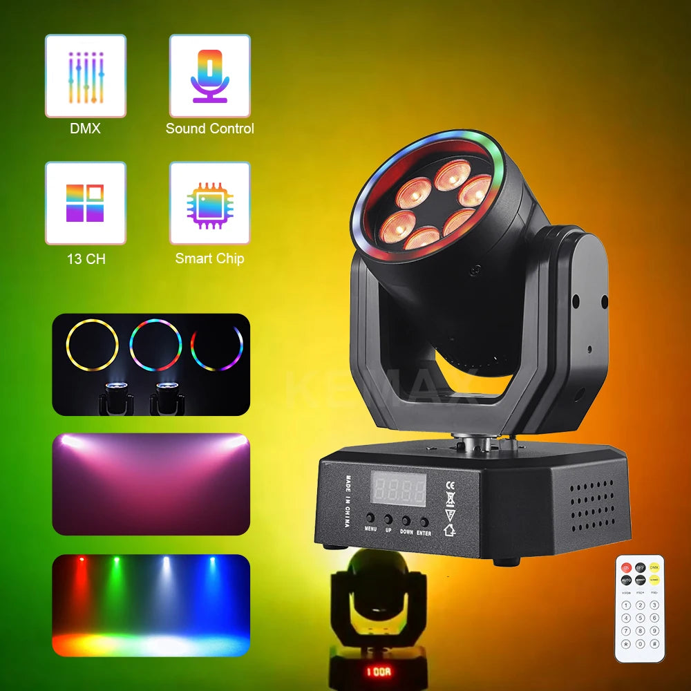 30W Moving Head Disco Lights Remote Control RGBW DMX512 Rotating Mini LED Beam Mobile Strobe Party Stage Lighting For Event Club