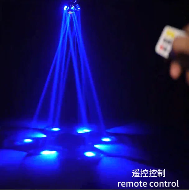 160W moving head stage light DMX512 displaying blue beams with remote control for stage effects.
