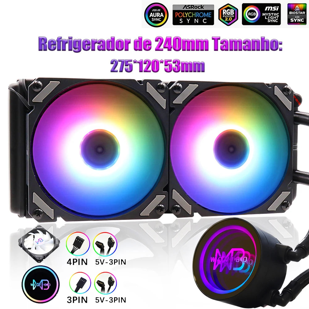 CPU Water AIO Cooler Radiador De Resfriamento Líquido 360mm 240mm Ventilador Para115x 1200 1700 2011 X79 X99 AM4 AM5 Ventilador